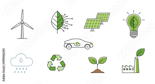 Set of eco friendly and green energy icons on white background