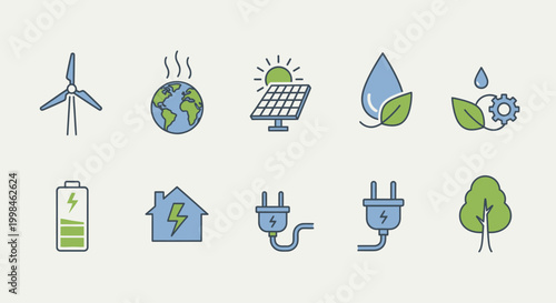 Renewable energy and sustainability icons