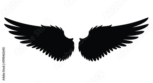 Foto Dramatic black wings spread wide against a white background silhouette