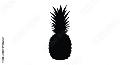 A striking black silhouette of a ripe pineapple against white background
