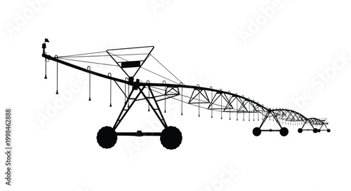 Center pivot irrigation system depicted in a stark black silhouette