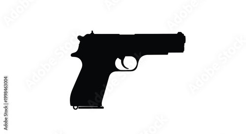 A stark black handgun design presented as a dramatic silhouette