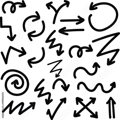 Arrows illustrate a collection of hand-drawn vector signs that provide dynamic directional visual cues.