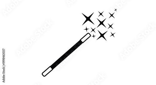 A black magic wand emits sparkling stars a striking silhouette