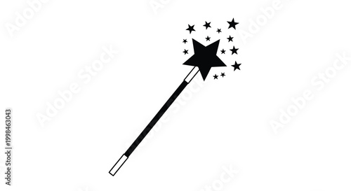 Black magic wand with sparkling stars a dark silhouette