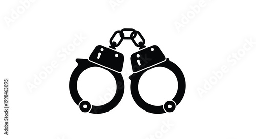 Black handcuffs depicted as a stark symbolic image silhouette