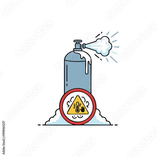 Warning sign for cryogenic hazard and gas leak cylinder.