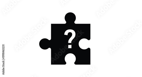 Black puzzle piece with a question mark a striking silhouette