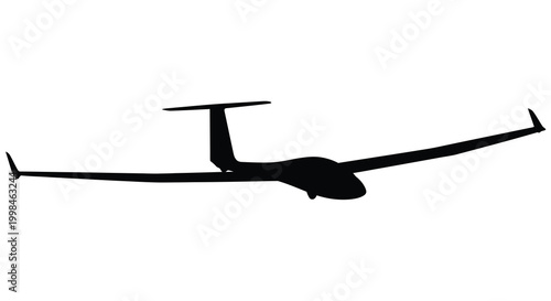 A sleek glider plane in flight captured as a striking silhouette