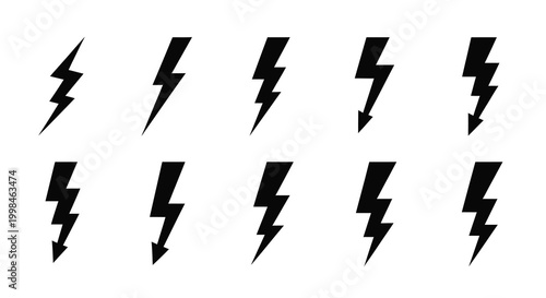 Collection of black lightning bolt shapes against a white background silhouette