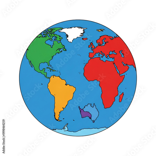 Colorful world globe representing global geography and environmental awareness.

