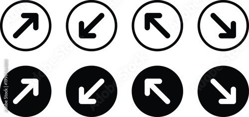 Arrows enclosed in circular buttons provide intuitive navigational icons for user interface design and interactive applications.