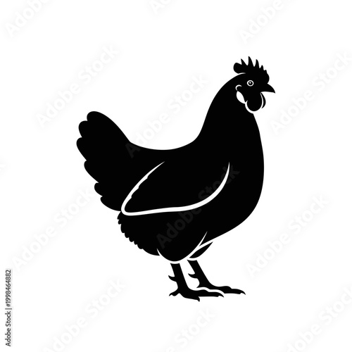 Silhouette of a Chicken Standing Profile View.