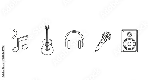 Musical instrument and audio equipment icons collection