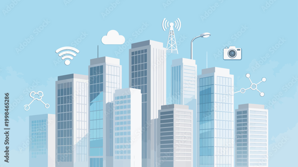 Fototapeta premium Modern cityscape with icons