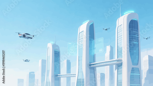 Canvastavla Futuristic city with flying vehicles