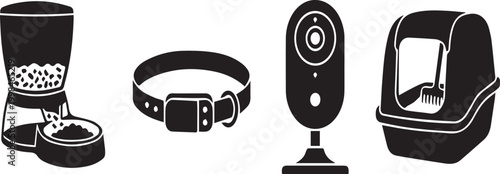 Smart Pet Care Technology Silhouettes Vector Set