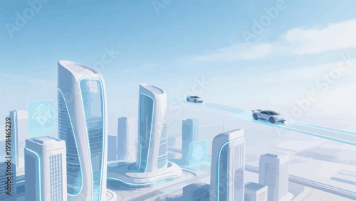 Fotografie Futuristic cityscape with flying cars