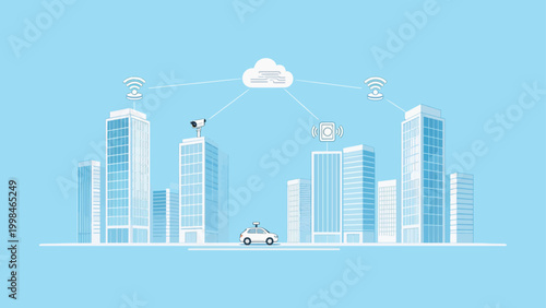 Smart city with connected buildings and vehicle