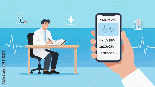 Doctor reviewing health data on smartphone