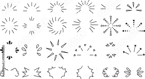 Doodles showing energetic action lines and bursts are perfect for enhancing dynamic motion in creative design projects.