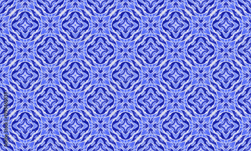 Seamless Cobalt Blue and White Geometric Tile Pattern with Intricate Ornaments