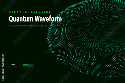 Quantum Waveform Signal Processing Visualization with Futuristic Frequency Modulation and 3D Digital Dot Design
