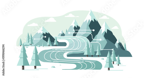 A minimalist vector illustration of evergreen trees evokes serenity and freshness, perfect for website design, marketing materials, or social media co