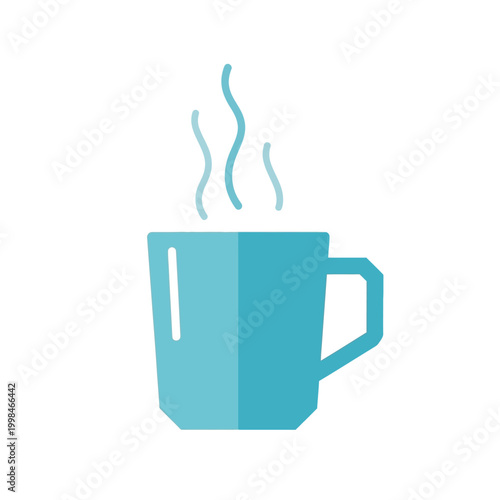 Flat Design Blue Coffee Mug with Steam Rising - Simple Icon for Hot Drinks