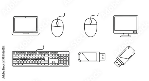 Set of line icons for computer equipment