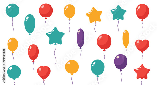 Assorted Balloons and Stars Vector Illustration with Copy Space