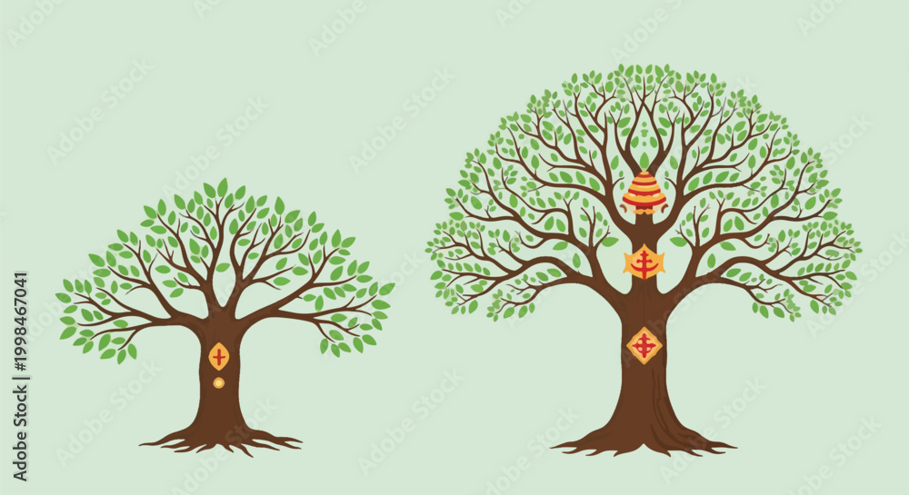 Fototapeta premium Two Trees Growth Wealth Prosperity Symbols Nature.