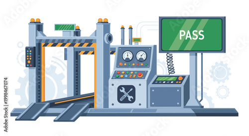 Automated toll booth machine with pass sign.