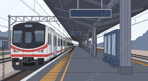 Train on Railway Station Platform Track.