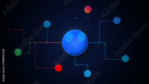 Abstract Network Connections with Glowing Spheres and Lines.