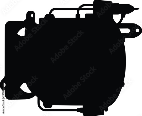 Black silhouette vector illustration of an ion thruster engine. Deep space exploration and aerospace propulsion engineering. Concepts for web design and app UI in solid monochrome style.