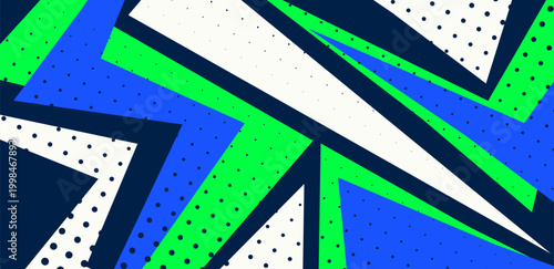 Dynamic blue and green halftone background with sharp lightning shapes for sport themes. Eps 10