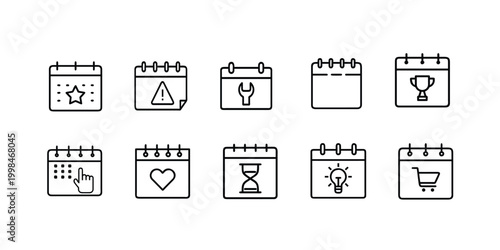 Calendar web line icons set schedule appointment event planning date time management web line icons set & more vector illustration on editable stroke