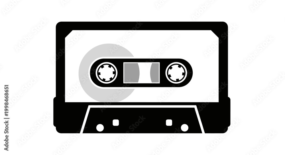 Fototapeta premium Black and white illustration of a retro audio cassette tape isolated