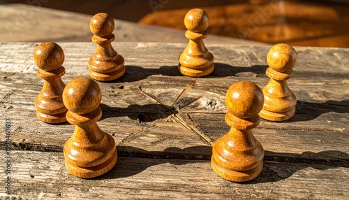 Wooden Chess Pawns in Circle – Strategy Visual for Editorial, Lifestyle, or Empowerment Branding Themes