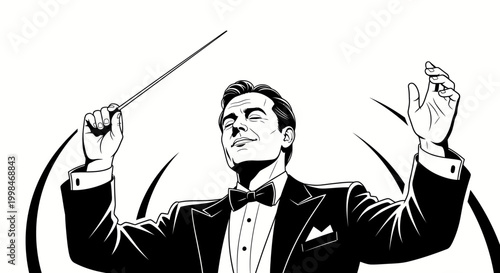 Conductor leading orchestra isolated illustration for music and performance