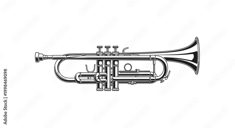 Obraz premium Elegant trumpet illustration in black and white against a clean white backdrop