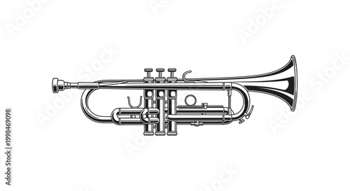 Elegant trumpet illustration in black and white against a clean white backdrop