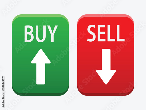Buy and sell stock market buttons with up and down arrows.