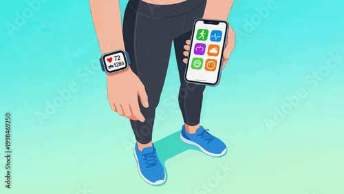 Obraz na płótnie Person with smartwatch and phone