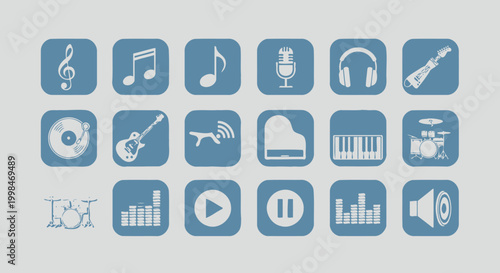 Music icons set instruments symbols and audio visual elements