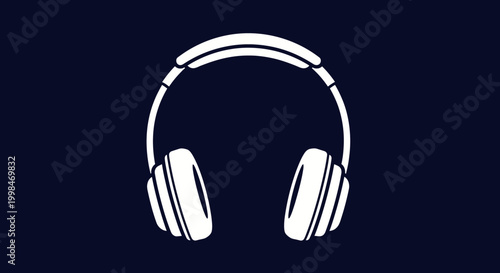 White headphones graphic isolated on dark blue background for audio concepts