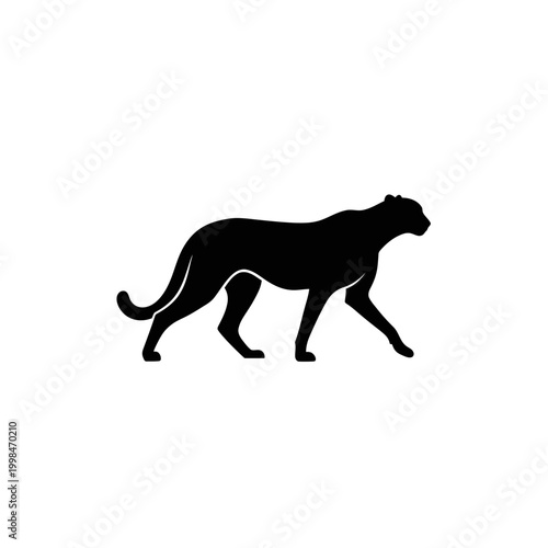 Silhouette of a sleek black panther in motion.