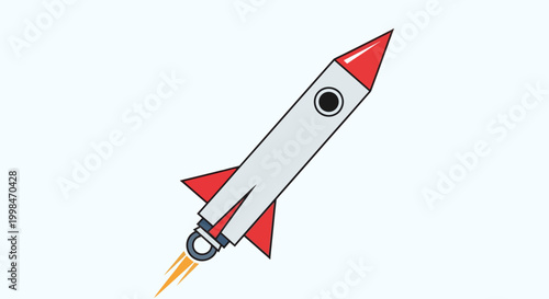 Cartoon Rocket Ship Blasting Off Into Space With Orange Flames For Business Growth Concepts