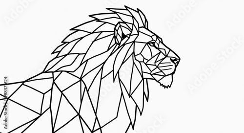 Geometric Lion Head Profile Line Art Illustration.
